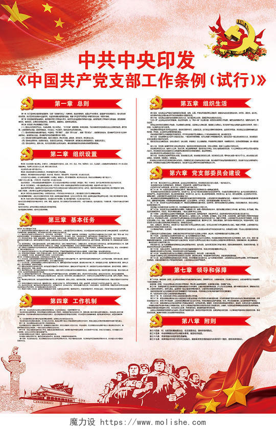 中国共产党支部工作条例党建展板设计